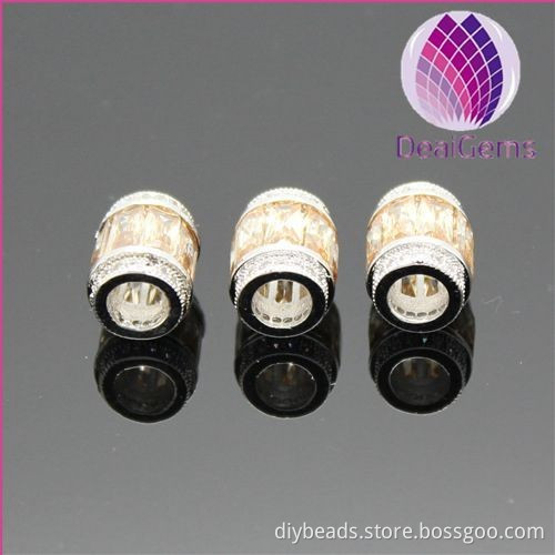 11x9mm barrel shape silver plated copper beads with cz stone